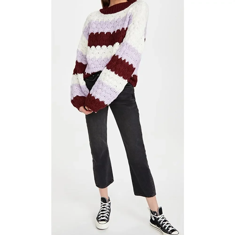 BB Dakota Striped Sweater with Hot Balloon Sleeves Size Medium - Picture 10 of 15